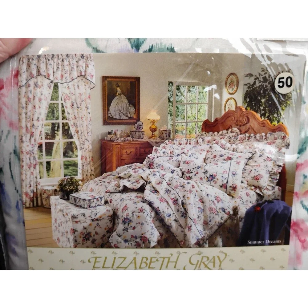 3 Elizabeth Gray Standard Pillow Sham Summer Dream Pattern Floral w Piping Trim